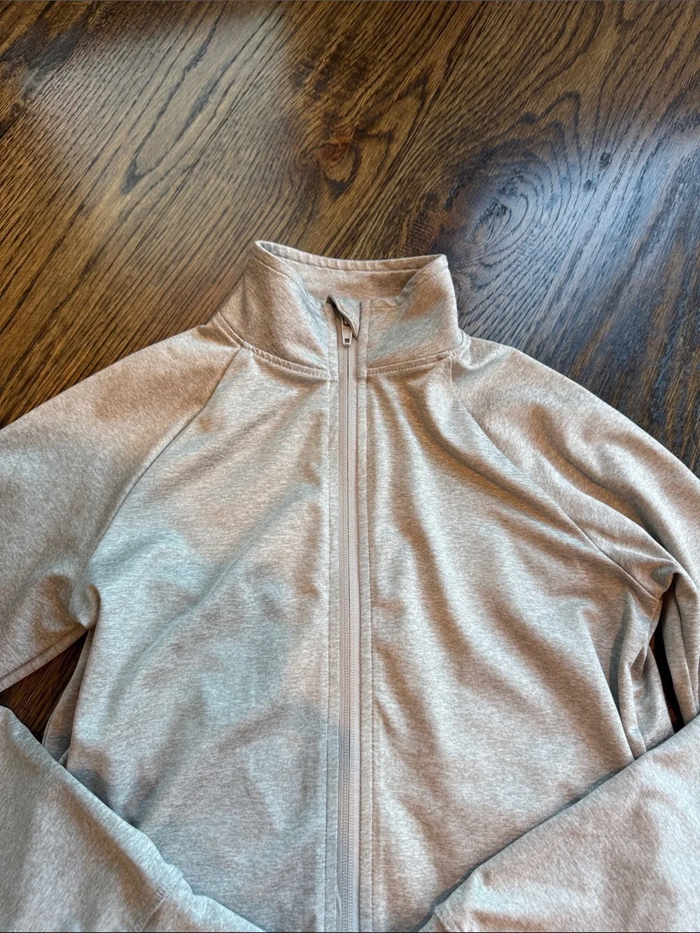 Girls athletic shiny pink leggings and grey zip up